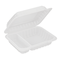 ProTakeOut [9 X 6.25] Contenants à emporter translucides en PP à charnières, lot de 200, durables, sans BPA, compatibles micro-ondes, 2 compartiments, sans aérations