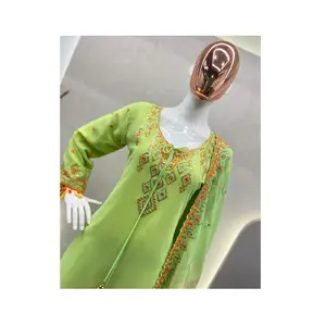 Hot Selling Nieuwe Pakistani Gratis Size Jurk Ontwerper Georgette Womens Kurti Broek Set Met Contrast Dupatta Voor Export Verkopen