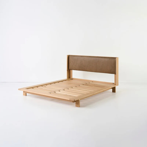 Luxury Solid Teak <b>Bed</b> Frame with Upholstered Headboard for <b>Modern</b> Bedroom Furniture - Product Image 3