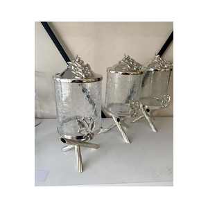 Lot de 3 pots de rangement japonais en laiton argenté craquelé - Product Image 1