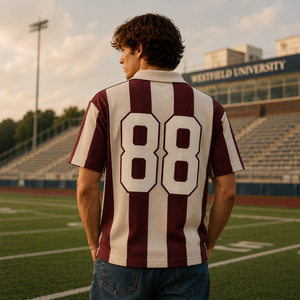 Camiseta Polo de Fútbol Americano Personalizada para el Día del Partido, Tejido Waffle, Manga Corta, Bloques de Color, Bordado Universitario - Product Image 2