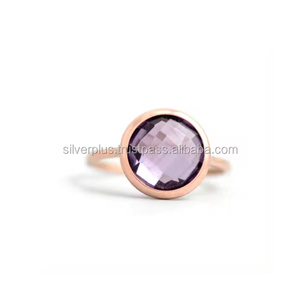 แหวนหมั้นทอง14K สำหรับงานแต่งงานแบบคลาสสิกแหวนพลอยอเมทิสต์แท้ - Product Image 5