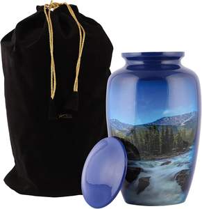 Urna de cremación con diseño de Río hecha a mano para cenizas humanas adultas, urna funeraria y funeraria con bolsa de terciopelo, urna decorativa para cenizas conmemorativas - Product Image 1