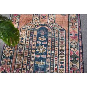 Vintage 2,7 X 11.3ft azul Rosa lana alfombra turca área grande rectángulo Patchwork látex para pasillo algas marinas abstractas para habitación - Product Image 5