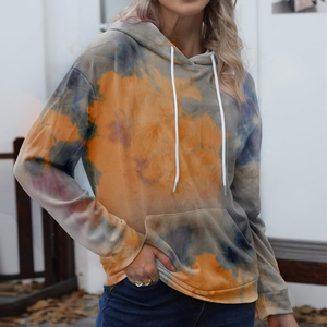 Ensemble de sweat-shirts en molleton français en coton écologique pour femmes, manches longues, haut court tie-dye avec cordon de serrage en velours côtelé - Product Image 3