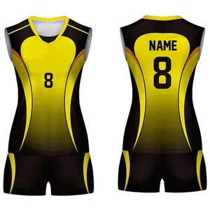 Novo design 2024 Conjuntos de uniformes de voleibol sublimados completos de poliéster feitos de shorts de manga para venda