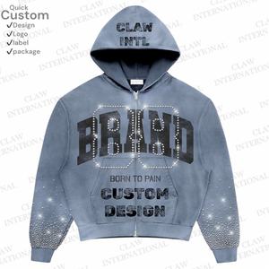 Survêtements surdimensionnés pour hommes coton hiver pour hommes imprimé en détresse broderie à capuche survêtement ensembles survêtements lavés à l'acide - Product Image 5