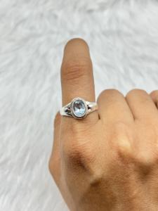 Bague en argent bohème faite à la main avec aigue-marine naturelle pierre ovale diamant bague de mariage pour elle - Product Image 4