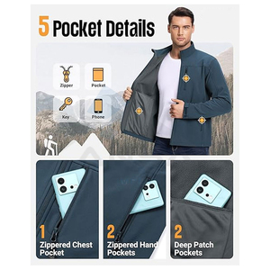 Wholesale <b>Fleece</b> <b>Lined</b> Men Softshell <b>Jackets</b> Custom Solid Colors Water-Resistant and Customized Sizes for Outdoor Wear - Product Image 3