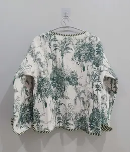 Women's Reversible Cotton Quilted Jacket Hand Block Print Indigo Coat with Short Style Women's Coat - Product Image 2