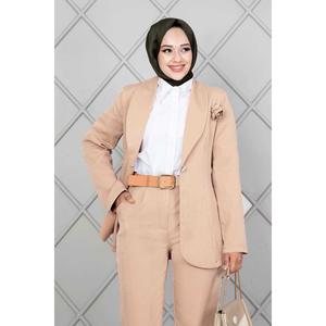 Broche Hijab Chaqueta Conjunto Beige - Product Image 1