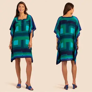 Wholesale Women Short Size Geometric Printed Beach Casual Wear Tunic Kaftan Caftan Top 2023