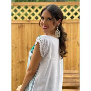 Chemise de nuit en coton brodée pour femmes, manches courtes, bordure en dentelle, robe de nuit à imprimé floral, vêtements de détente longs pour femmes - Product Image 4