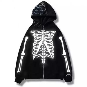 Drop Shipping Streetwear Custom Rhinestone <b>Men</b> Oversized Heavyweight Full Zip up Hoodie - Product Image 3