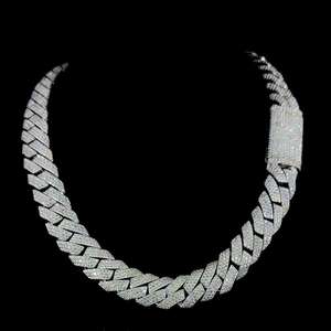 Moissanite 15mm Miami Round Cut Diamond Iced Out Cuban Link Chain Weddings 925 Sterling Silver - Product Image 1