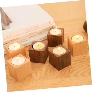 2pcs Table Top Decor Wooden Candlestick Holders Home Decoration Candle Stand <b>Tealight</b> Stand Practical Candlestick Decorate Small - Product Image 5