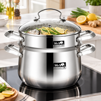 Ensemble de casseroles multifonctionnelles avec couvercle en verre, 20/22/24 cm, en acier inoxydable 3 plis, pour cuisson à la vapeur et mijotage sur induction