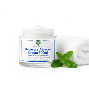 Crème de massage pour la récupération musculaire à la formule naturelle 500 ml, lotion corporelle post-entraînement avec RedMoringa, étiquette privée OEM d'Italie - Product Image 1
