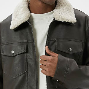 Veste en cuir pour homme à prix compétitif, col montant, réversible, coupe-vent, personnalisable, style streetwear - Product Image 5