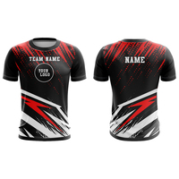 Kaos Gulat Sublimasi Custom Pria Hitam Merah Putih Nama Tim Logo Penyerap Keringat Atletis Lengan Pendek Semua Ukuran