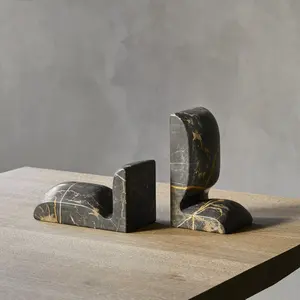 Revêtement mural moderne en marbre noir et or en forme de L, résistant au feu, en pierre solide pour villa et hôtel - Product Image 3