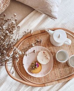Handmade Decorative Rattan Jute <b>Serving</b> <b>Tray</b> With Bone Inlay Finishing Set of 3 <b>Rounded</b> Shape Food Server <b>Tray</b> - Product Image 4