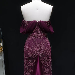 Vestido de Noche Jancember LSZ622 en Terciopelo Magenta con Lentejuelas, Vestido de Gala Estilo Sirena, Vestido de Fiesta Formal con Mangas Abullonadas - Product Image 6