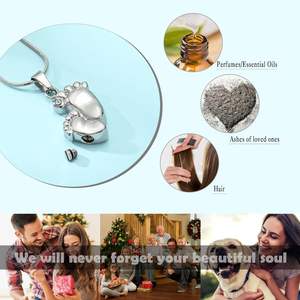 Plata Huella Urna Cenizas Cremación Joyería para Mujeres Hombres Acero inoxidable Bebé Pie Collares Joyería para cenizas humanas Tamaño personalizado - Product Image 3