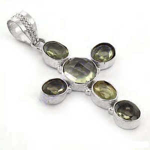 Colgante de Cruz Religiosa de Plata 925 para Mujer con Piedras Preciosas Verdes, Chapado en Oro Rosa y Rodio, Joyería - Product Image 2