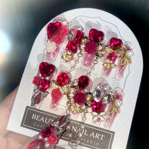 <span class=keywords><strong>Uñas</strong></span> <span class=keywords><strong>Postizas</strong></span> para Fiesta de Bodas Chinas, <span class=keywords><strong>Uñas</strong></span> Artificiales con Diseño de Rosa Roja, Corazón y Diamante, <span class=keywords><strong>Uñas</strong></span> a Presión para Boda - Product Image 3