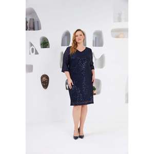 Vestido de Noche Elegante RMG, Talla Grande, con Lentejuelas, Azul Marino, Tejido de Poliéster, para Eventos Formales y Ocasiones Especiales - Product Image 1