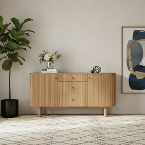 Buffet en bois massif de teck, console multimédia, armoire, finition personnalisée, design moderne européen, 3+ tiroirs, 2 étagères, meubles de maison pour - Product Image 6