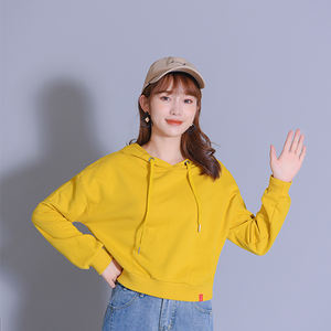 เสื้อแขนยาวสวมหัวมีฮู้ดสำหรับผู้หญิงเสื้อครอปโลโก้ผ้าเกล็ดปลา300gsm - Product Image 1