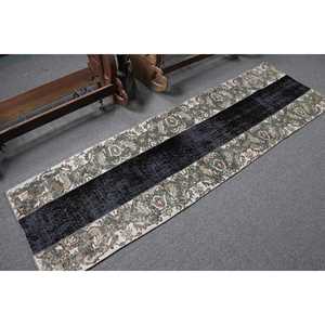 Tapis turc vintage, tapis de 2,3 x 7,6 pieds, tapis abstrait noir et vert - Product Image 2