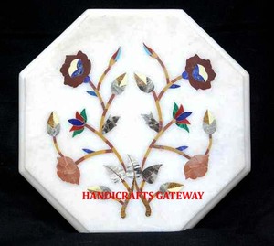 Octagonal Shape With Home Decoration of Wholesale Best Quality Product Marble Beautiful White Marble Inlay <b>Work</b> <b>Table</b> Top - Product Image 1