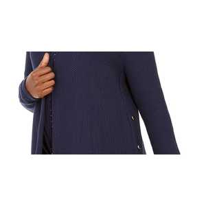 Cardigan in cotone extra large da donna JM Collection, aperto sul davanti con bottoni laterali, blu - Product Image 3