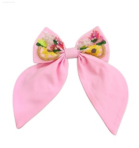 Lazos de pelo de cinta cruzada personalizados a la moda para niñas, accesorios elegantes para el cabello, lazos de cinta de semillas de tela de algodón con cuentas, lazos con cuentas para el pelo - Product Image 3