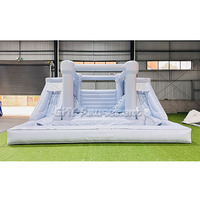 Combo château gonflable et toboggan aquatique à prix abordable, rose pastel et vert, double toboggan, château sauteur avec souffleur