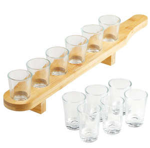 Estante de soporte de vidrio de madera de alta calidad, bandeja de chupito de whisky y vino, estante de bandeja que ahorra espacio - Product Image 3