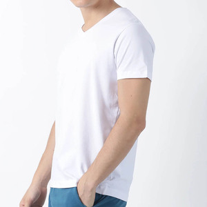 เสื้อยืดคอวีสำหรับผู้ชายเสื้อ100% คอวีธรรมดาผ้าคอตตอนสีพื้น - Product Image 2