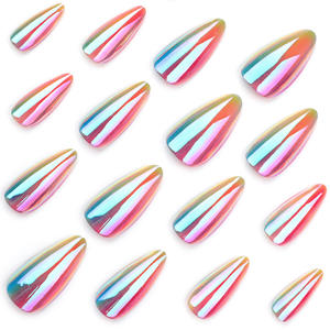 24pcs forme d'amande couverture complète ongles artificiels à presser diamant coloré <span class=keywords><strong>manucure</strong></span> française <span class=keywords><strong>prix</strong></span> de gros - Product Image 3
