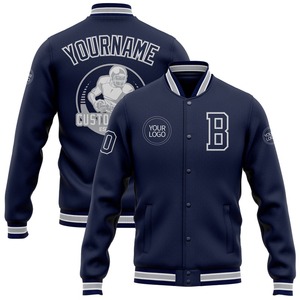 Blouson aviateur personnalisé bleu marine blanc-gris veste Varsity Letterman à pression intégrale coupe-vent streetwear veste universitaire vintage pour homme - Product Image 1