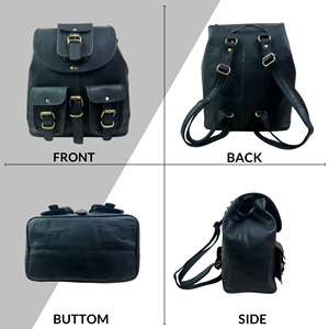 <b>Black</b> Vintage Genuine <b>Leather</b> <b>Backpack</b> for Men & Women Handmade Brown Travel Rucksack with Multi Pockets - Product Image 2