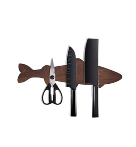 Bloc de couteaux en forme de poisson créatif moderne support en bois magnétique support mural outils de stockage couteau magnétique fort - Product Image 1