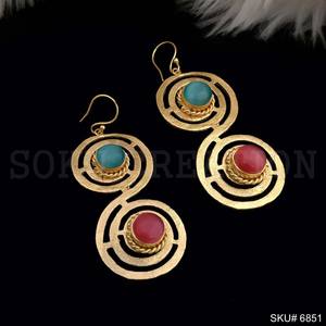 ต่างหูทองเหลืองชุบทองที่ SKU6851การออกแบบที่สวยงามอัญมณีหลากสีตั้งกรอบสำหรับงานเลี้ยงงานแต่งงานโอกาสคริสเตียน - Product Image 2