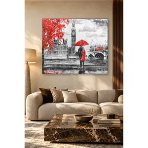 Parapluie rouge Fida et arbre rouge à Londres, impression sur toile - Product Image 3