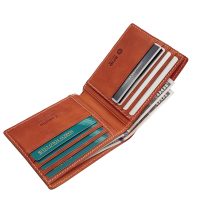 Cartera Bifold de Cuero Genuino Castello de Alta Calidad con RFID, para Hombre, con Grabado, Color Marrón, Corta, de Poliéster, Excelente Relación Calidad-Precio