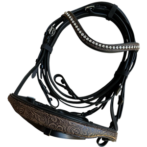 Brida Inglesa Anatómica de Lujo para Doma, Arnés para Caballo con Diadema de Cristal, Muserola de Cuero Repujado y Acolchada, ADIBA OVERSEAS - Product Image 5