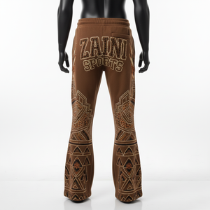 Pantalon évasé en polyester et élasthanne de qualité supérieure, extensible, couleur ivoire, design à panneaux, strass thermocollés, logo personnalisé - Product Image 2