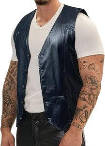 Chaleco de cuero marrón y negro para motocicleta con estilo para hombre con bolsillos diagonales y cinturón inferior Nuevos chalecos de invierno de moda - Product Image 3